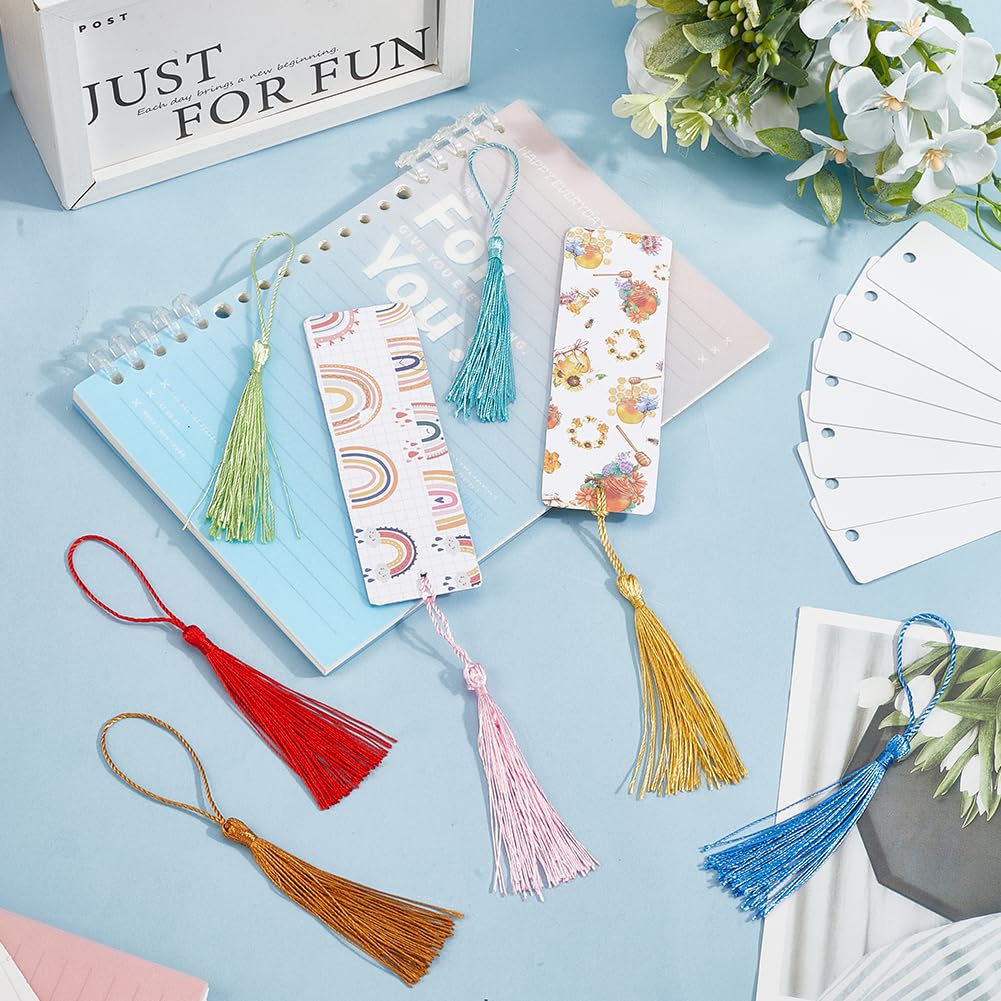 SOFPLATE 1 Box 30Pcs Sublimation Blank Bookmarks Bulk 5.9x1.5In Aluminum Metal Bookmarks Heat Transfer Bookmark Blanks with Colorful Tassels Single Sided Printing Book Marks for DIY Crafts Art Project - Image 4
