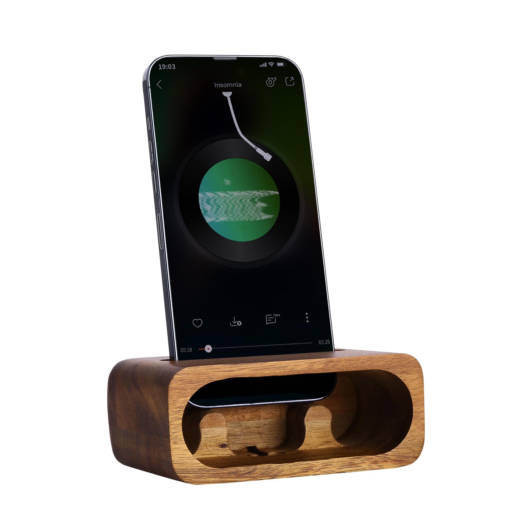 Navaris Porta Cellulare da Tavolo - Supporto con Funzione Amplificatore - con Spazio per Cavo di Ricarica - Appoggia Telefono da Scrivania in Legno di Acacia