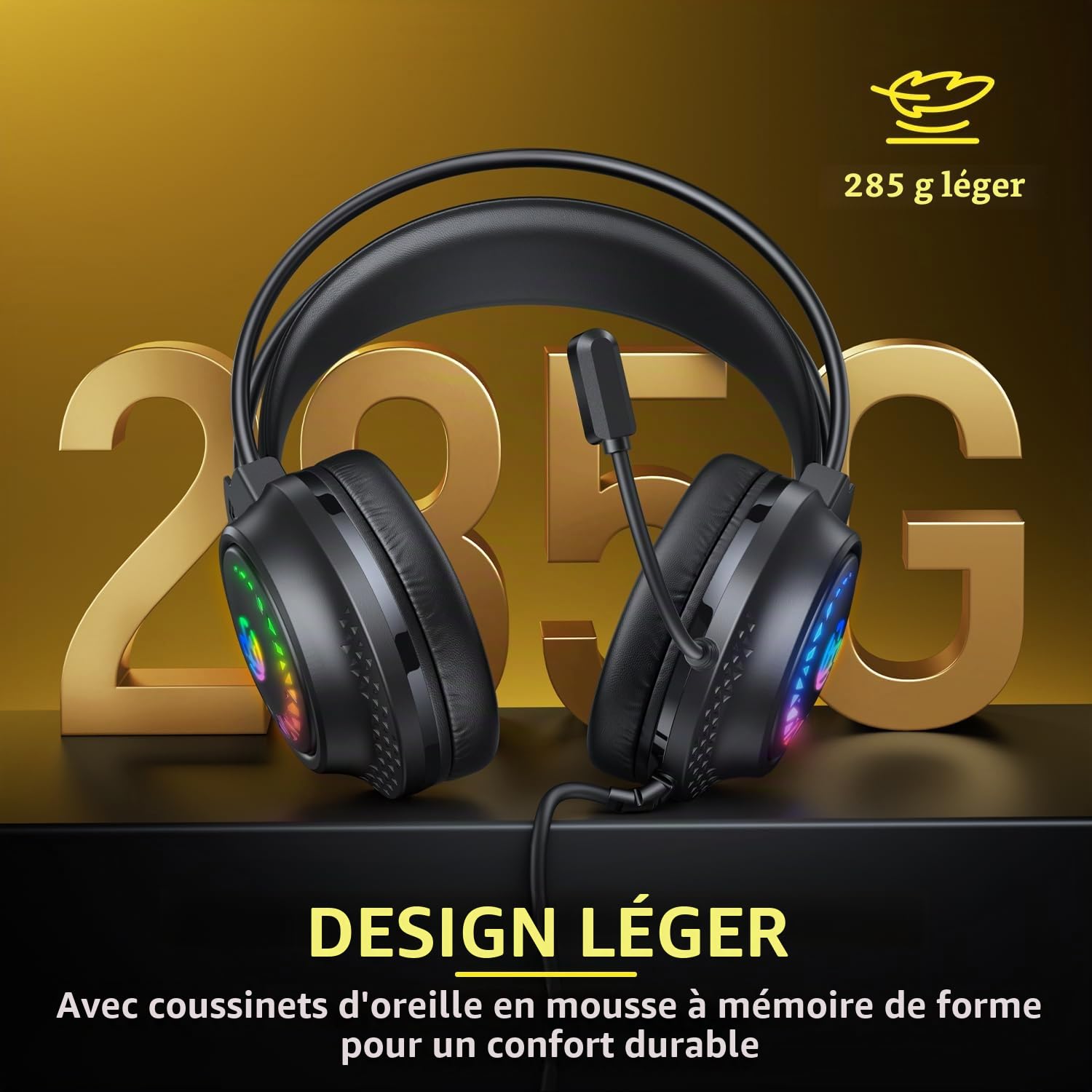 Tatybo Casque de jeu pour PS5 PS4 Xbox Series X/S, casque de jeu filaire pour Switch Xbox One PC stéréo son surround suppression du bruit micro lumières LED