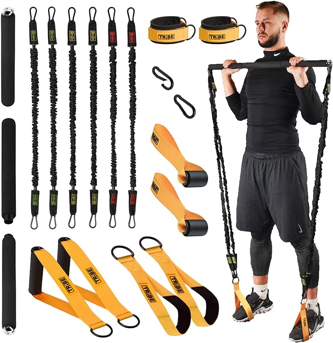 Tube Resistance Bands for Working Out Men and Women - Exercise Bands Resistance Bands Set, Resistance Band Bar, Handles, Ankle Straps, Foot Straps and Door Anchor