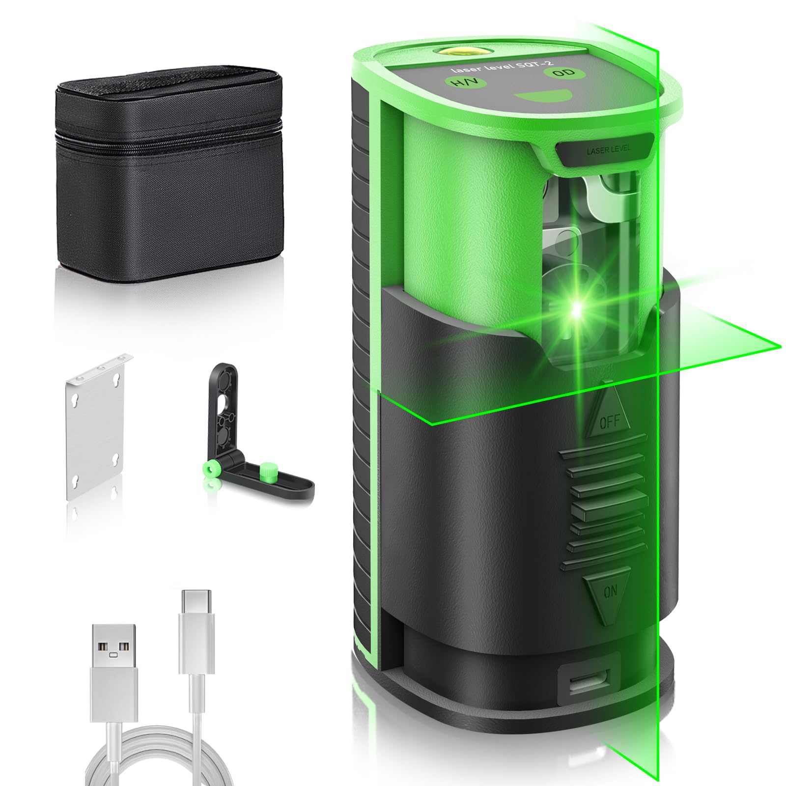 Niveau Laser rechargeable, port de charge Type-C,Batterie Li-ion 1000mAh, Base magnétique 360°,nivellement automatique,Pour la construction,la pose de carrelage et la décoration intérieure