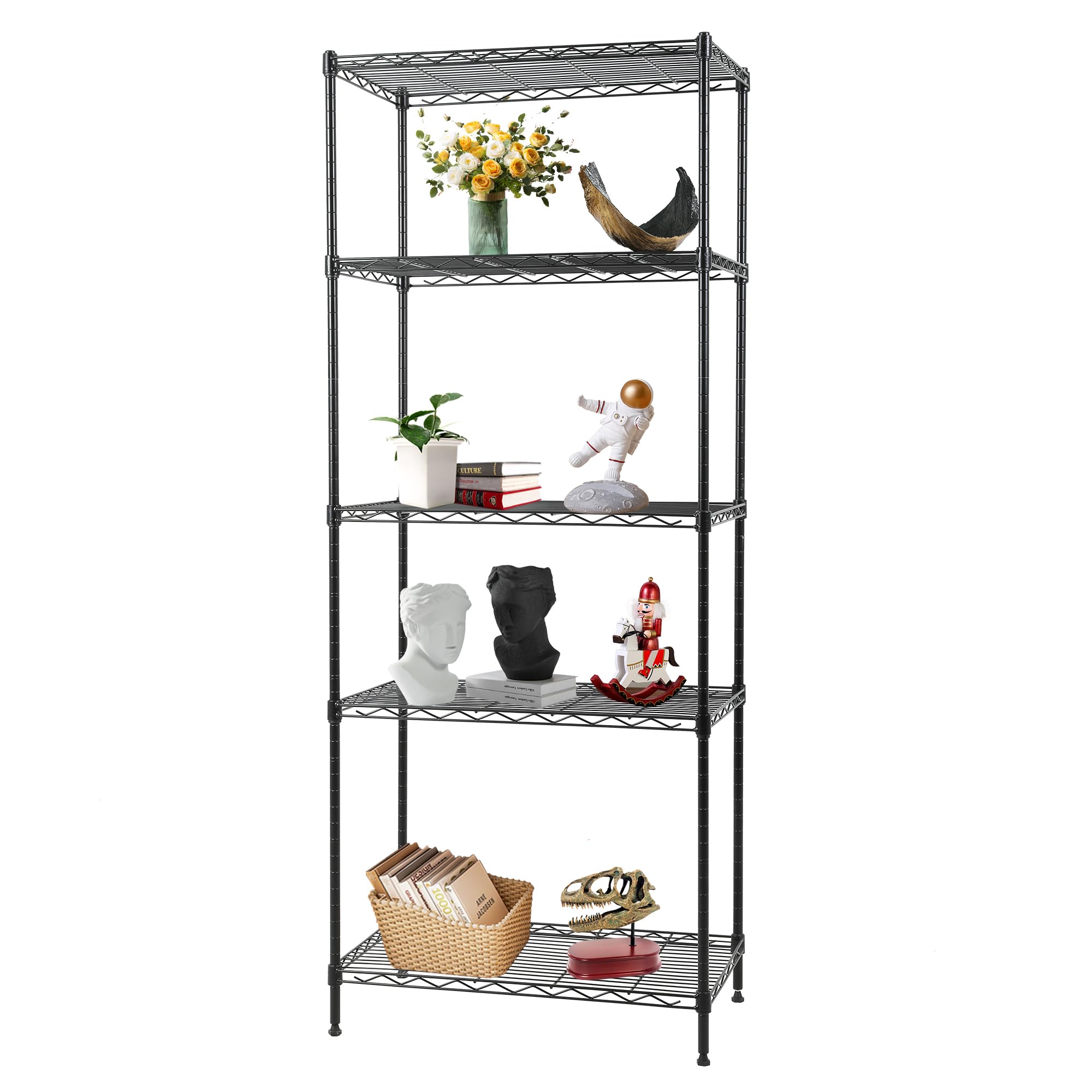 FDW | 5-Tier Wire Storage Shelves | 24"x14"x59" | Black | Adjustable Racks | Heavy-Duty Metal Shelf, Holds Upto 500 lbs | Tool-Free Assembly,