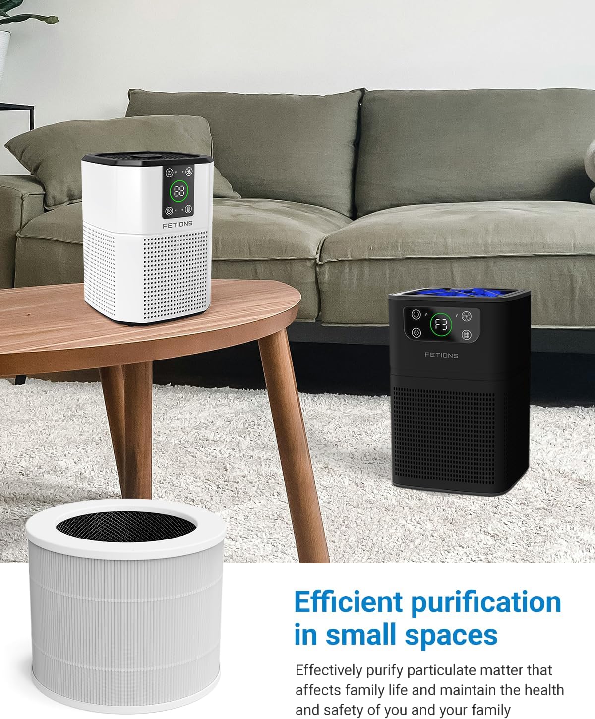 Small Air Purifier Replacement Filter with High-Efficiency 3-Stage Filtration System, FETIONS H13 True HEPA Filter Replacement, White, 2 Pack - Image 9