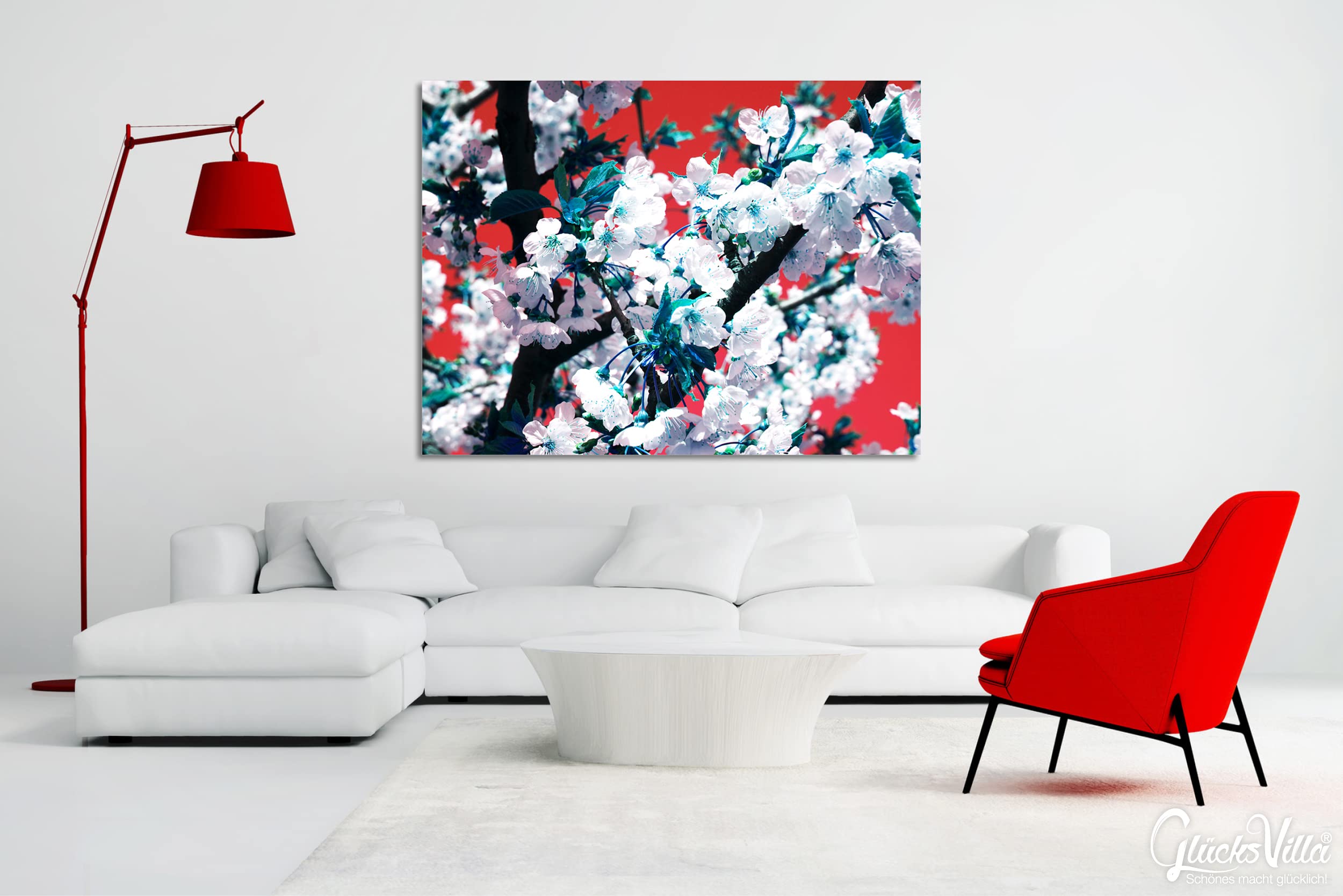 Glücksvilla - Fiori di ciliegio 1 (tela 2 cm, 80 x 60 cm) | varie misure - quadro murale orizzontale - giardino fiori fioritura pianta natura botanica albero ramo mela