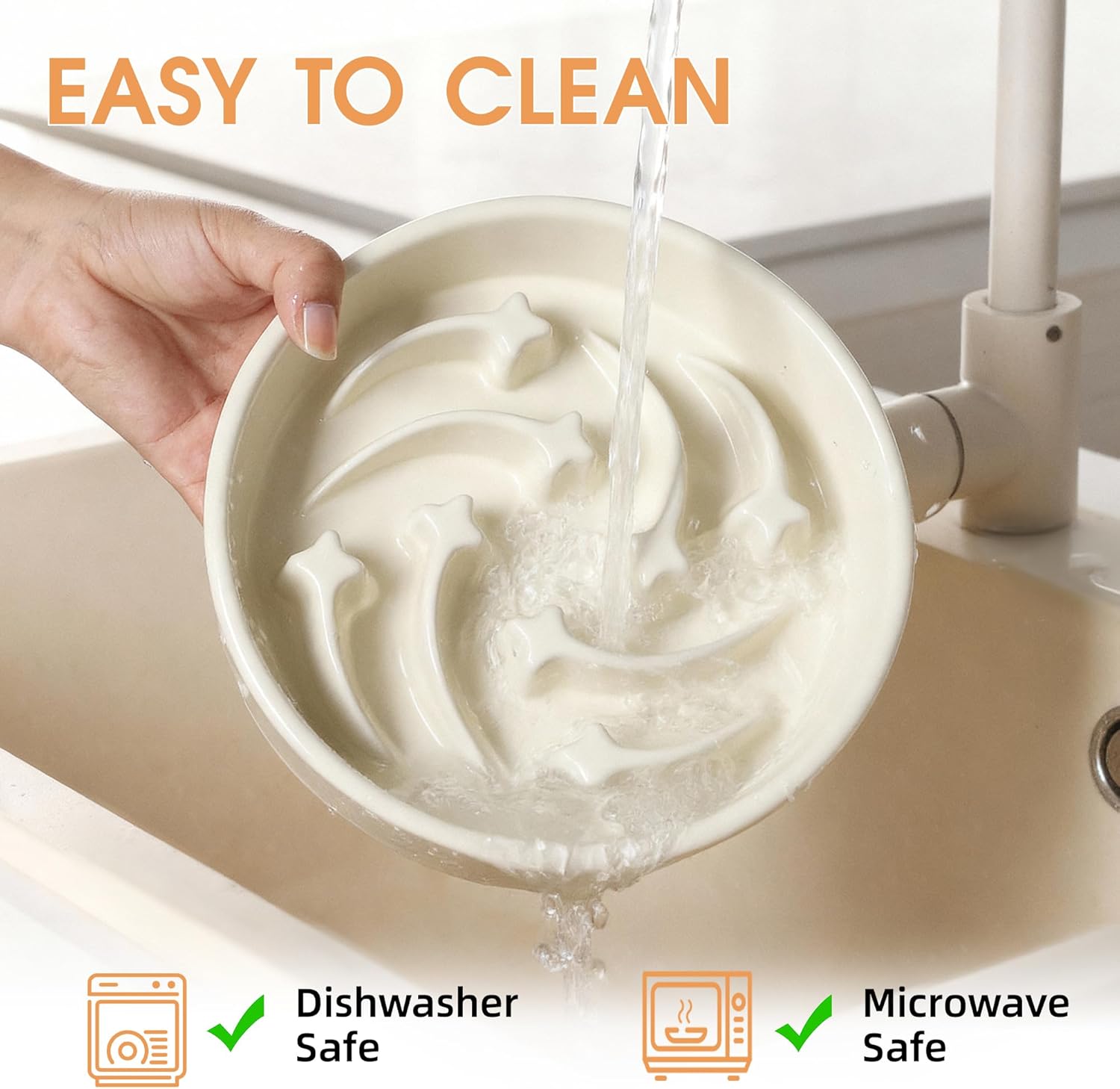 Ceramic Slow Feeder Dog Bowls Large Breed, 2 Cups Slow Eating Dog Bowl, Anti-Gulping Pet Food Bowl Reduce Choking, Heavy Puzzle Maze Design Pet Dishes for Fast Eaters, 8.3 inch - Beige - Image 6