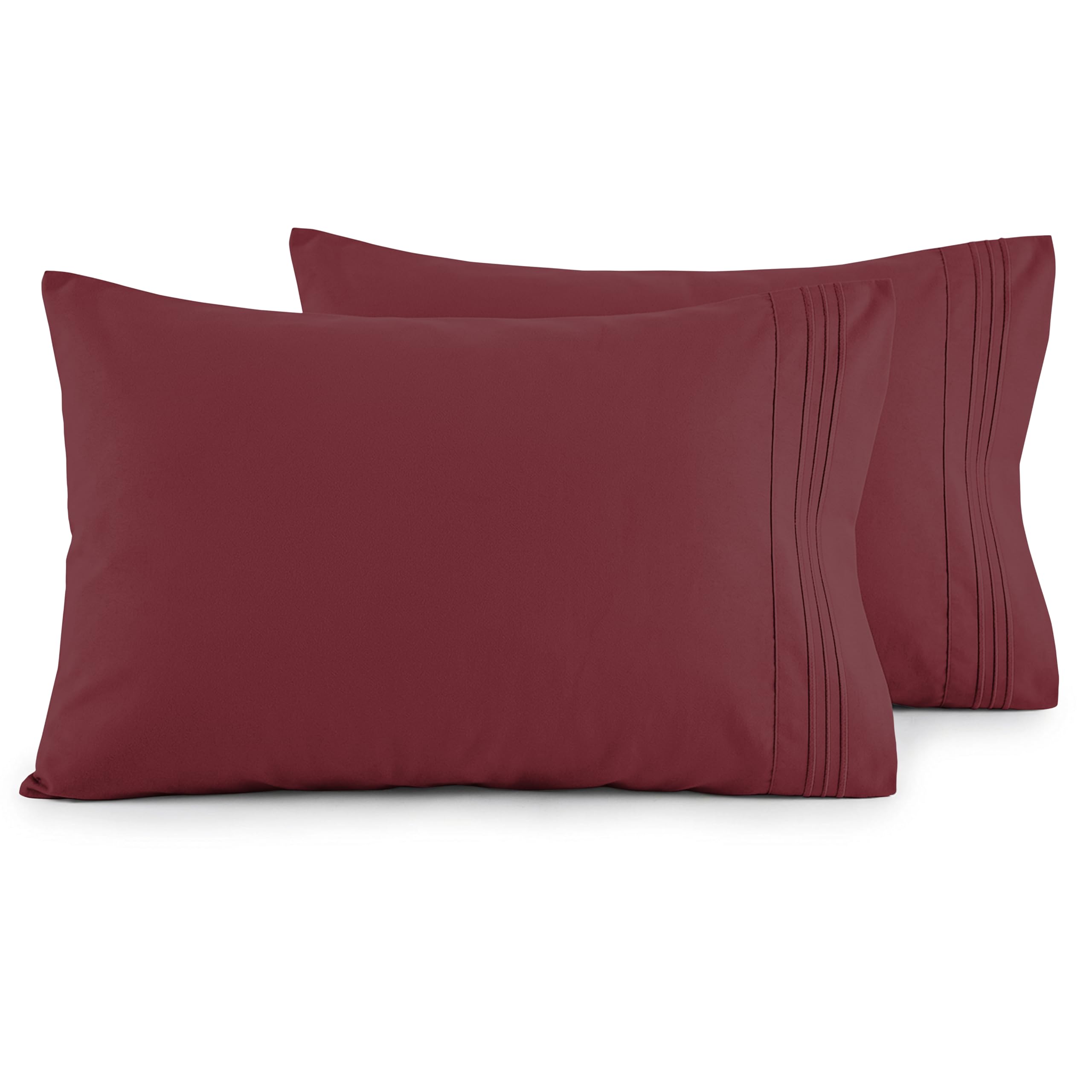 Elegant Comfort Luxury Ultra-Soft 2-Piece Pillowcase Set - 1500 Premium Hotel Quality Microfiber Double Brushed - Wrinkle Resistant, Standard/Queen, Burgundy