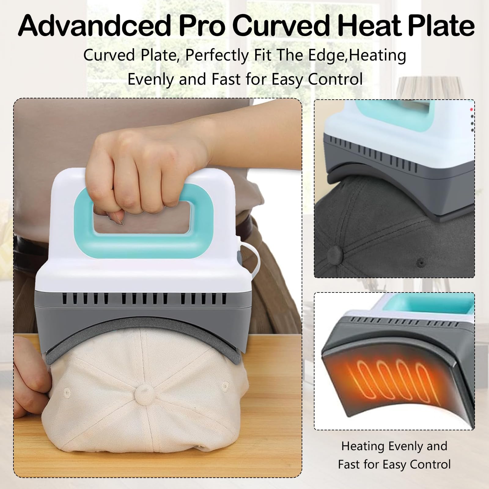 Pressa a Caldo Mini, Macchina per Pressatura Cappelli 4 Livelli Riscaldamento Macchina per Trasferimento Termico con Base Sicurezza Isolata Curva Capace Spegnimento Automatico