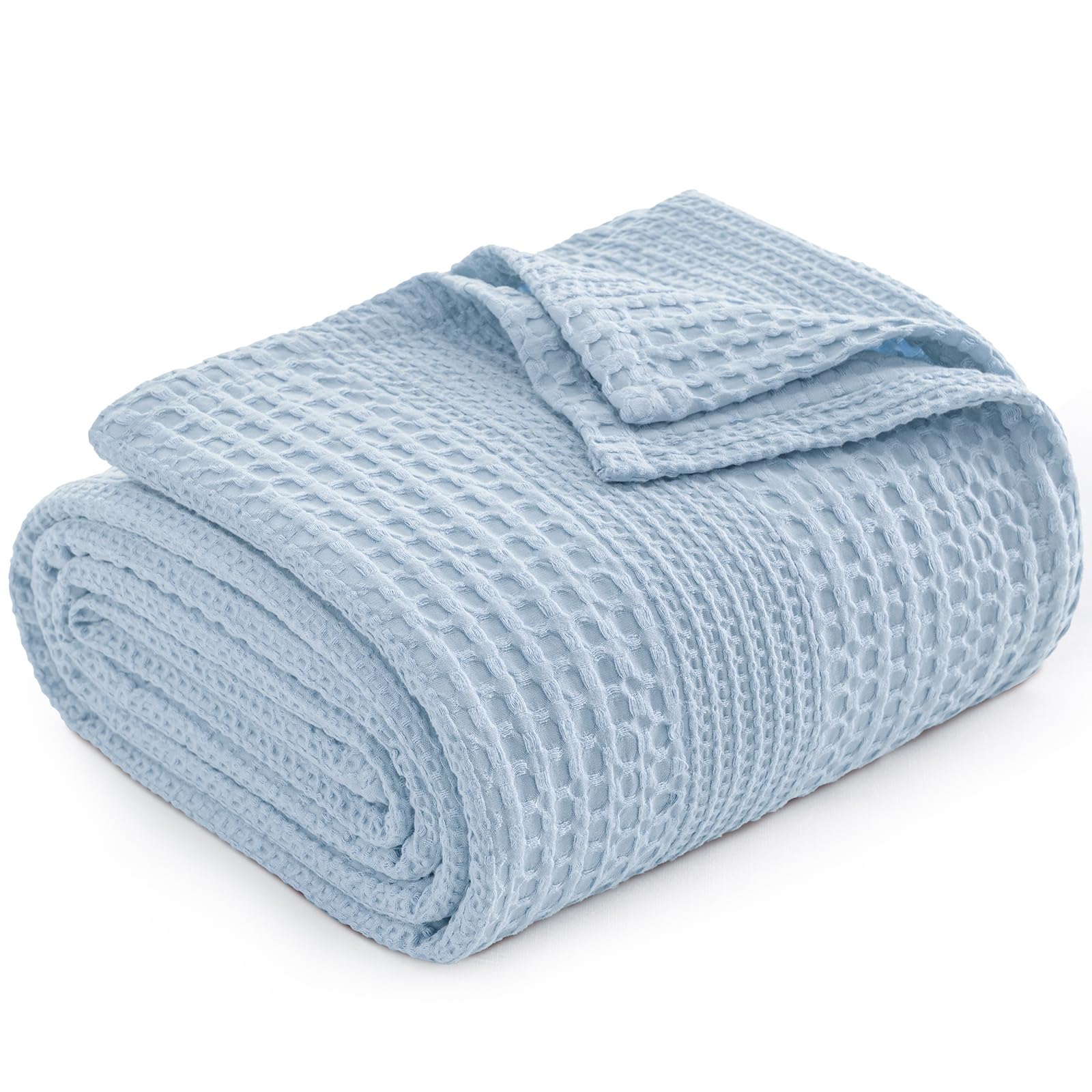 phf lightweight waffle weave blanket king size, breathable & ultra soft, 104"x 90" soft & cozy thin blanket for all season & hot sleepers, bed, home decor - sky blue