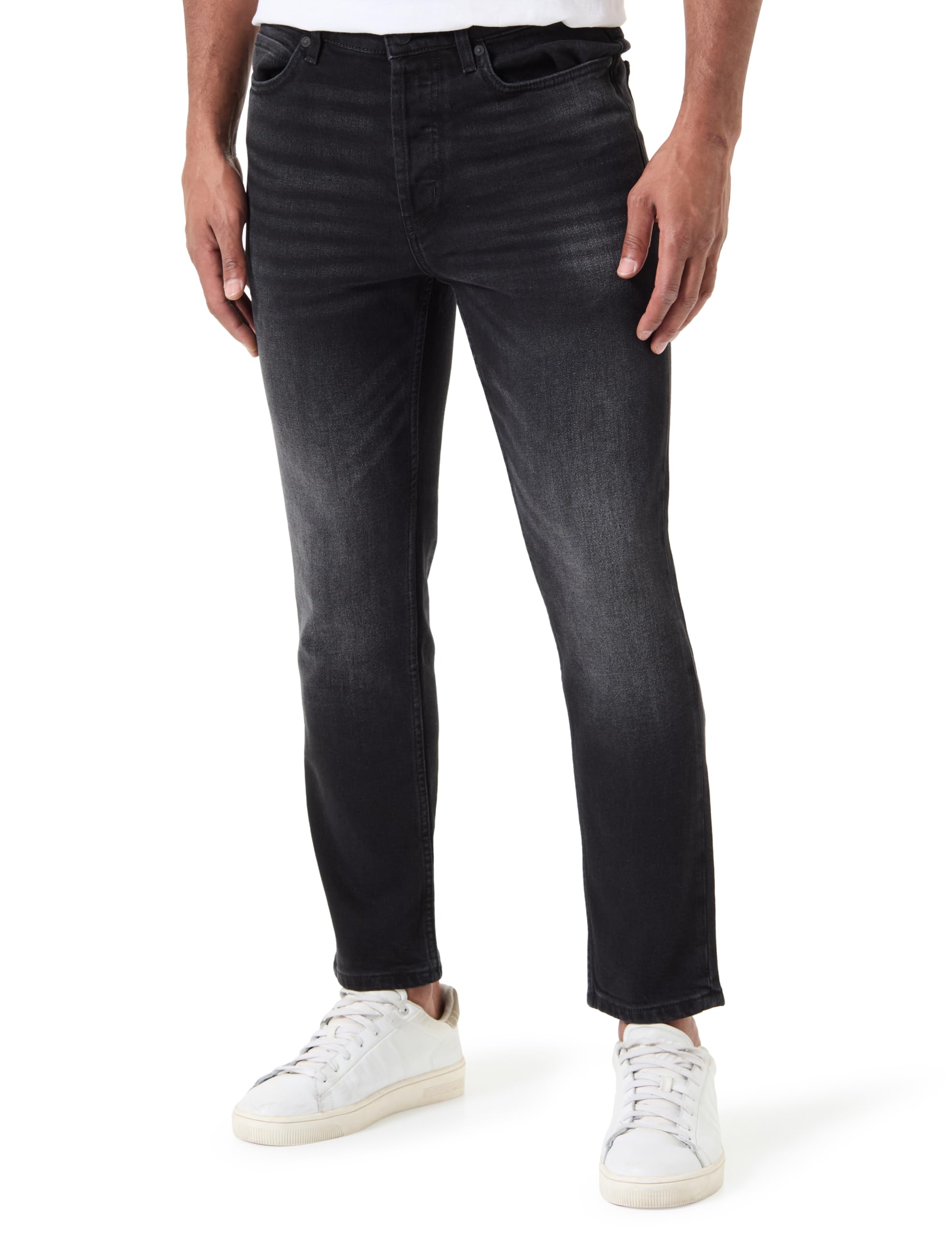 HUGO Mens 634 Black-Black Tapered-fit Jeans in Stretch Denim