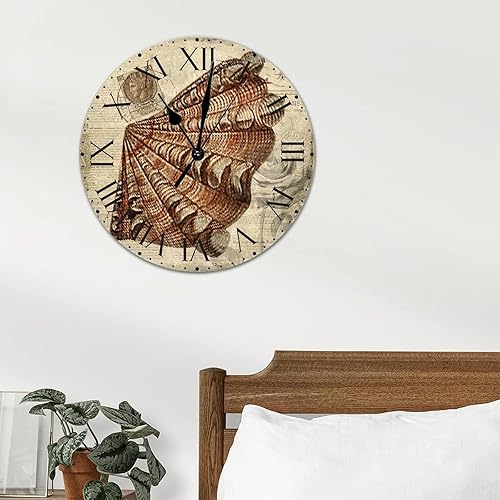 Miniatura 313 de ArogGeld Reloj de pared con diseño de estrella de mar antigua francesa, de cloruro de polivinilo, con números romanos, de 10 pulgadas, funciona