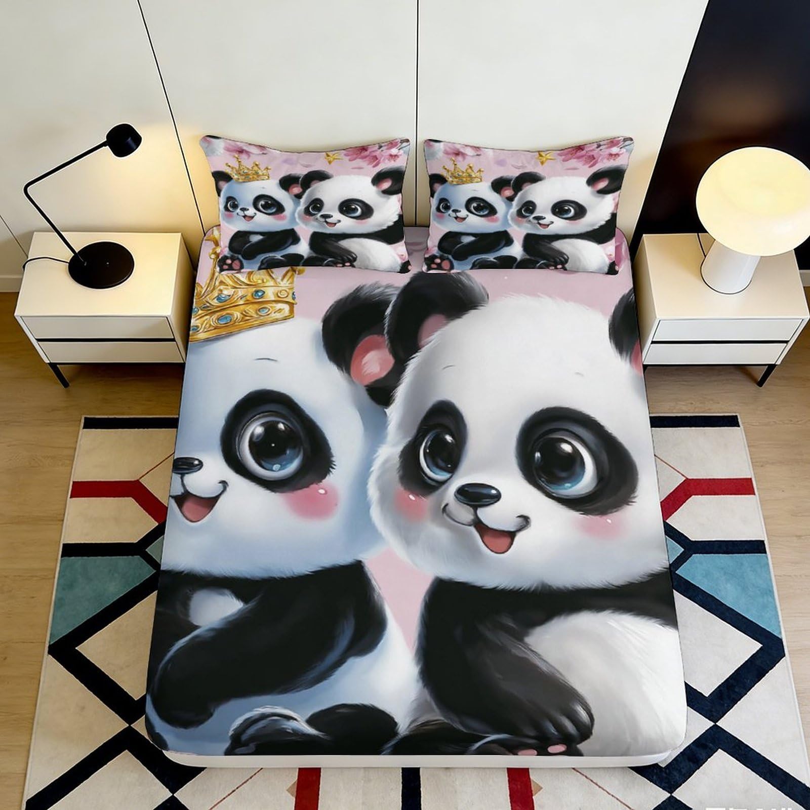 Qjzxknhpgr Style-5 3D Printed Cute Panda Fitted Sheet Microfiber Soft Breathable Cartoon Animal Bed Cover For Bedroom Dorm Decor 90X200x25cm