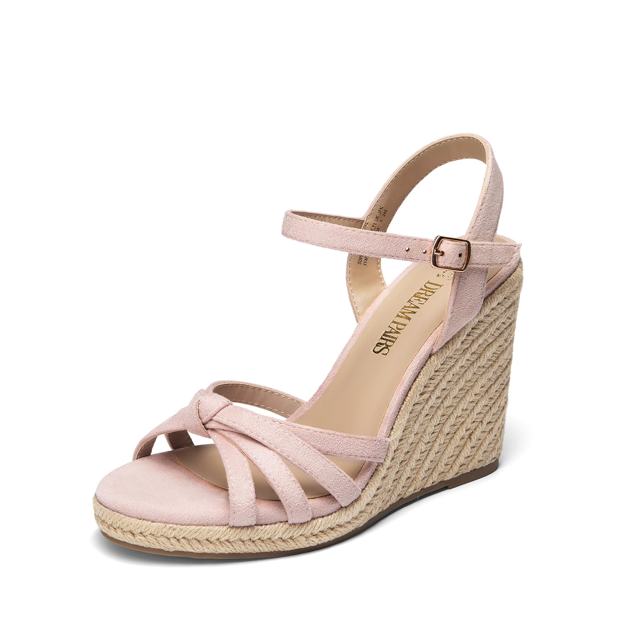 DREAM PAIRS Alpargatas con Tiras Plataforma para Mujer, Sandalias de Cuña para Mujer con Puntera Abierta y Correa para Tobillo,Size 25.0 cm,Rosa,SDPW2403W