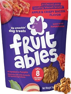 Fruitables Baked Dog Treats, Low Calorie Treats, Apple & Bacon Flavor, 7oz | Healthy Dog Treats, Training Treats, Crunchy Dog Biscuits, Limited Ingredient Recipe, Healthy Puppy Snacks, Made in USA