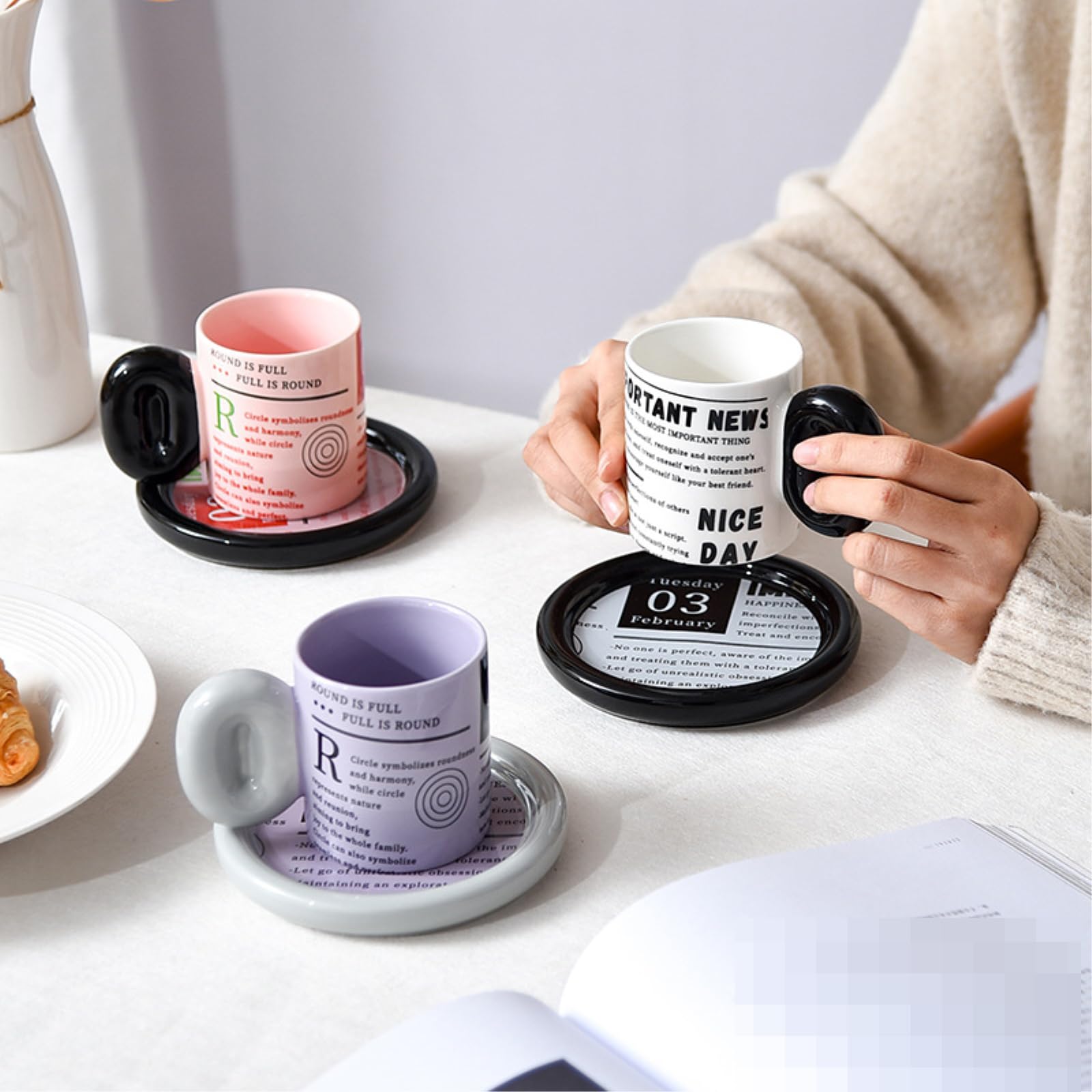 Taza de café creativa retro de 200 ml, taza de café creativa de cerámica para té de la tarde, taza de leche, color blanco, 200 ml