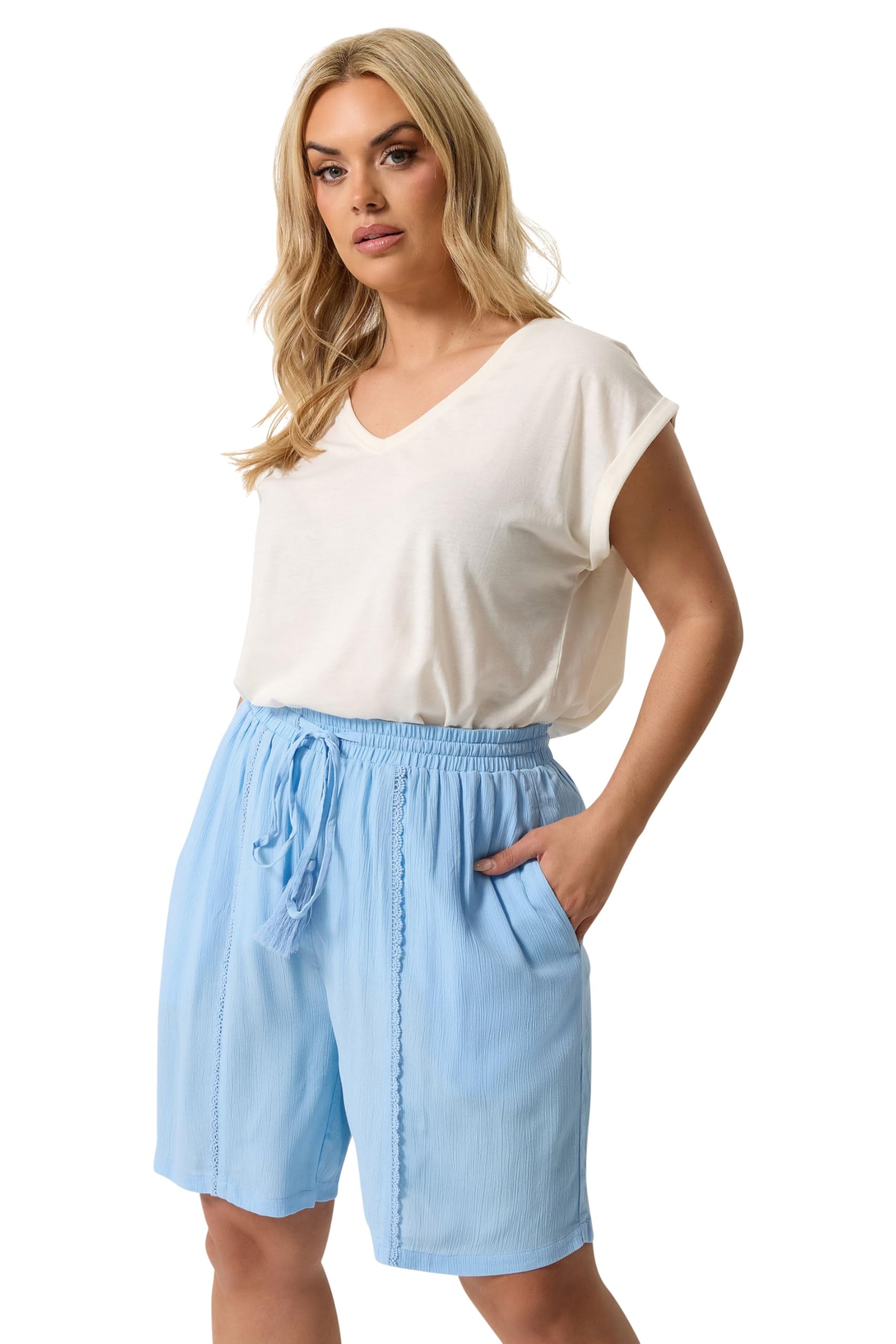 Yours Women's Baby Blue Scallop Trim Shorts In | Size: 16