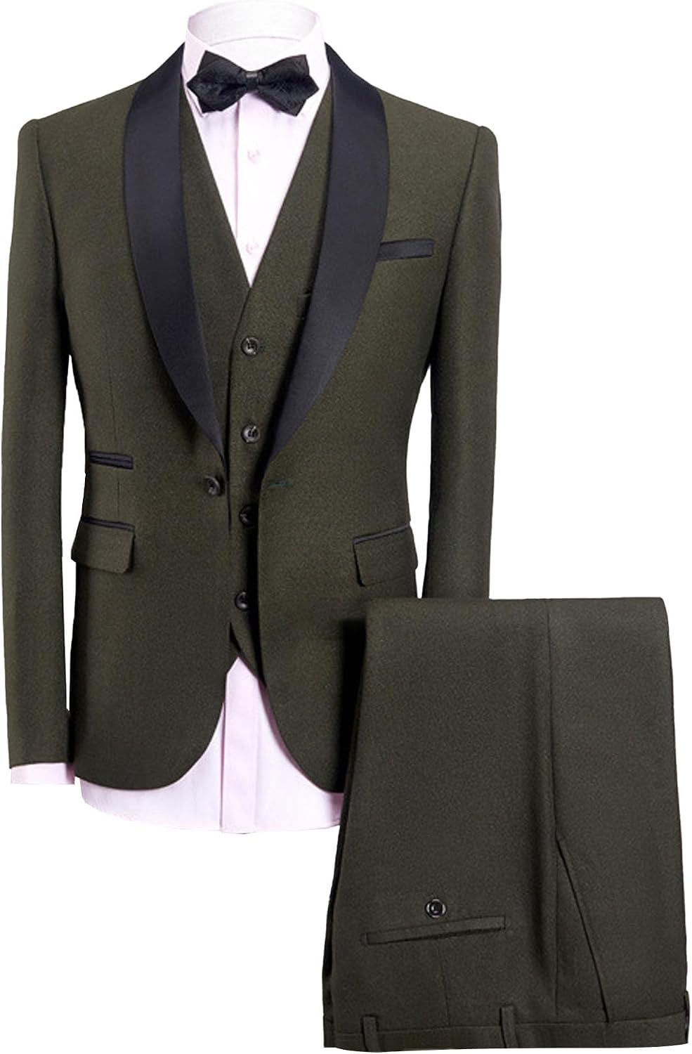 Men's One Button Shawl Collar Suit Set 3 Piece Slim Fit Tuxedo Set Solid Jacket Vest Pants for Men