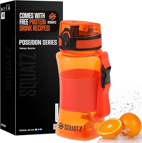 SQUATZ Poseidon Series - Botella de agua de 17 onzas para batidos de proteínas y frutas, botella de boca ancha de alta calidad, filtro infusor de