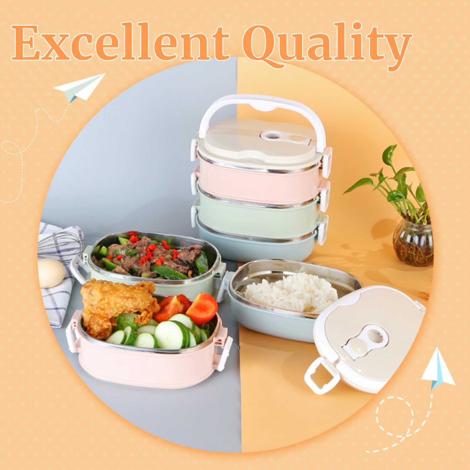 Boite Lunch Box, Boîte à Lunch Thermique, Conteneur Alimentaire Thermique Isotherme Portable en Acier Inoxydable pour Les Enfants Etudiants(Three Floors)