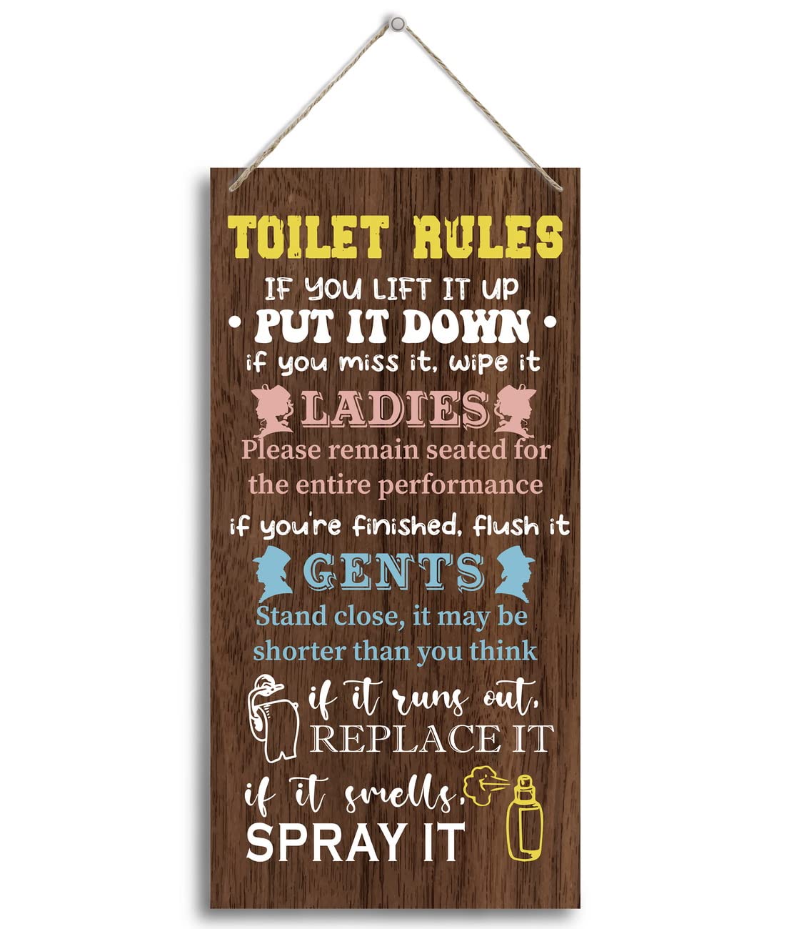 HALUOSI Bathroom Wood Decor Sign, Toilet Rules, Rustic Farmhouse Style, 12x6 Inch MDF Wall Mount Sign, Bathroom 06 Color-image-13