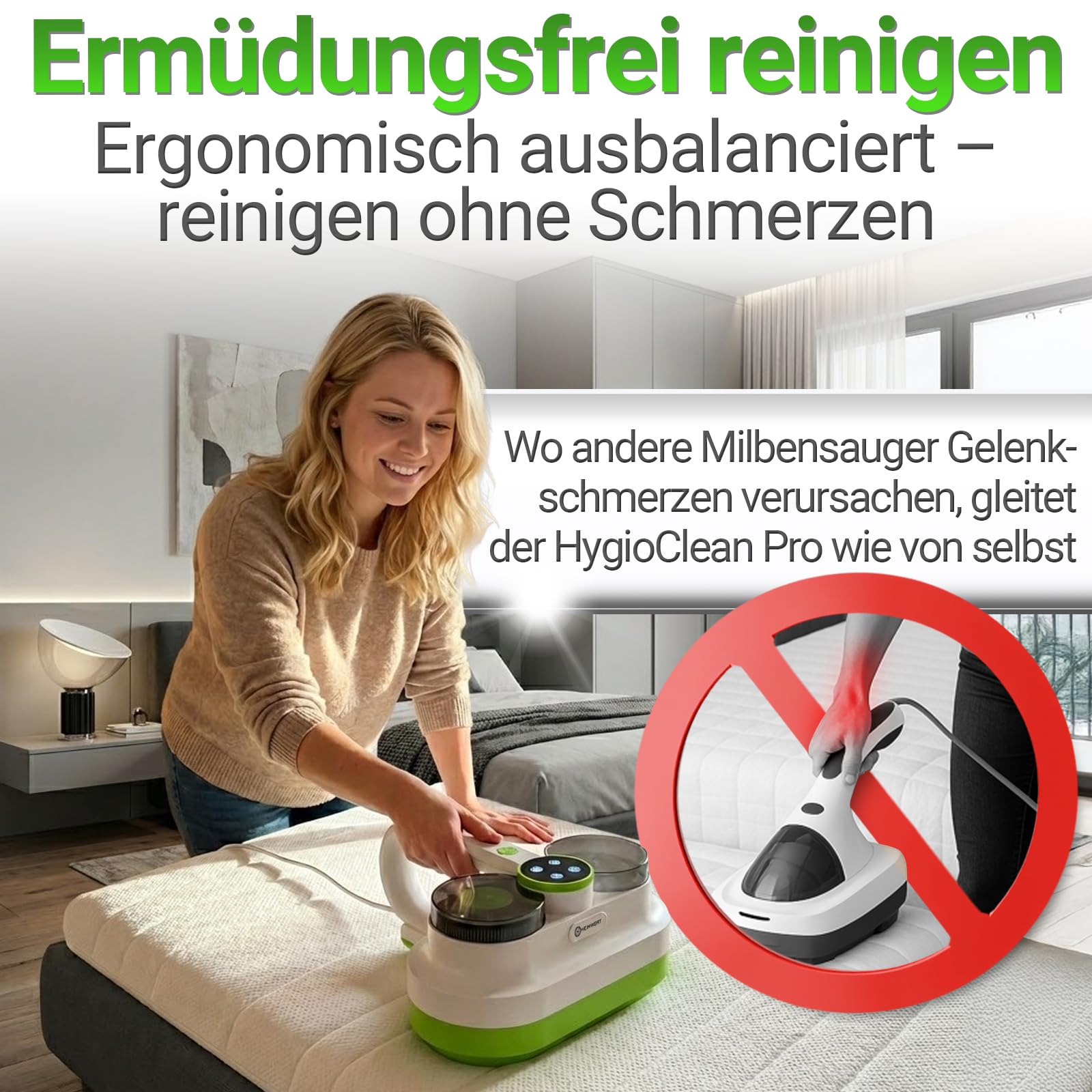 Heimwert – Milbensauger für Matratzen & Polster 99,9% | UV-C Licht & Tiefenvibration | 400W fasertiefe Reinigung mit HEPA-Filter | Matratzenreiniger gegen Milben, Bettwanzen & Allergene (Gerät)
