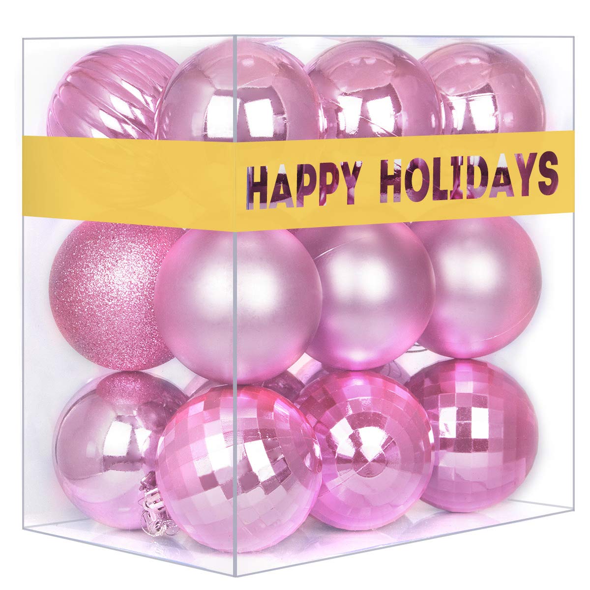 Bubblegun Pink 2.5" Christmas Balls Christmas Tree Decoration Ornaments Shatterproof Hanging Balls for Birthday Halloween Holiday Wedding Decorations Set of 18pcs