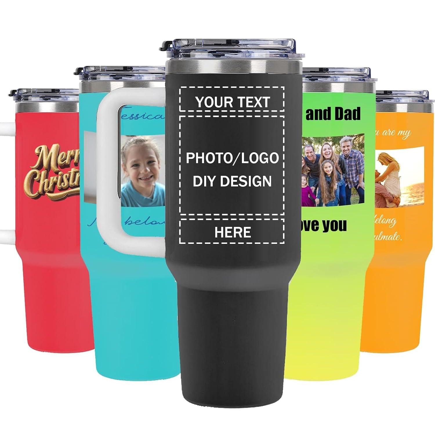 Takuno Custom Personalized Vacuum Insulated Travel Tumbler 40oz with Photo Text, Car Travel Mug with Handle Straw Personalized Travel Coffee Mug Gifts for Birthday Women Men Friends