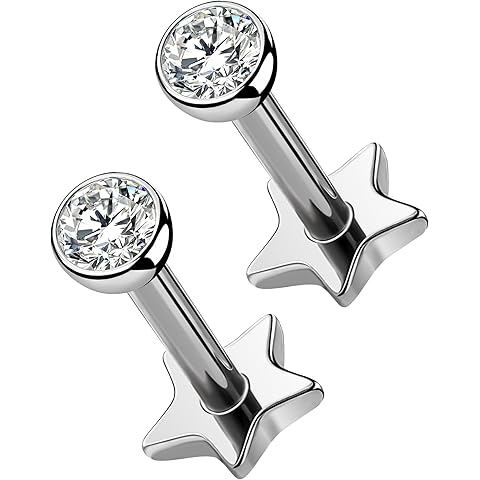 OUFER 2Pcs 20G/18G/16G G23 Titanium Threadless Nose Stud Earrings Flat Back Tiny CZ Small Nose Helix Cartilage Tragus Conch Labret Medusa Monroe Piercing Jewelry for Women Men