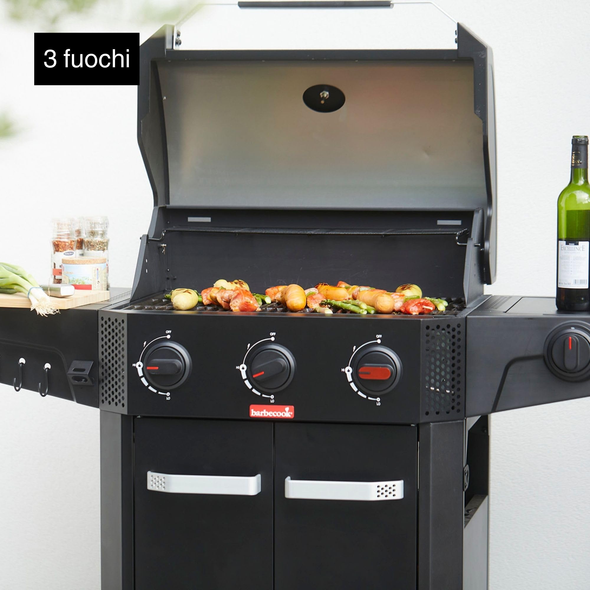 Barbecook grill gazowy Luca 312 z szafką i palnikiem bocznym czarny 133,4 x 60,3 x 112,3 cm