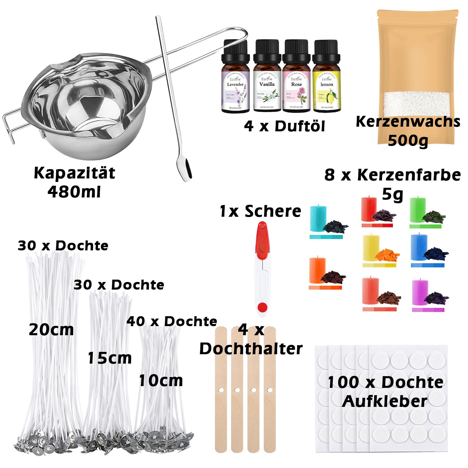 Kit complet de fabrication de bougies à faire soi-même – Bougie d'aromathérapie au soja facile à