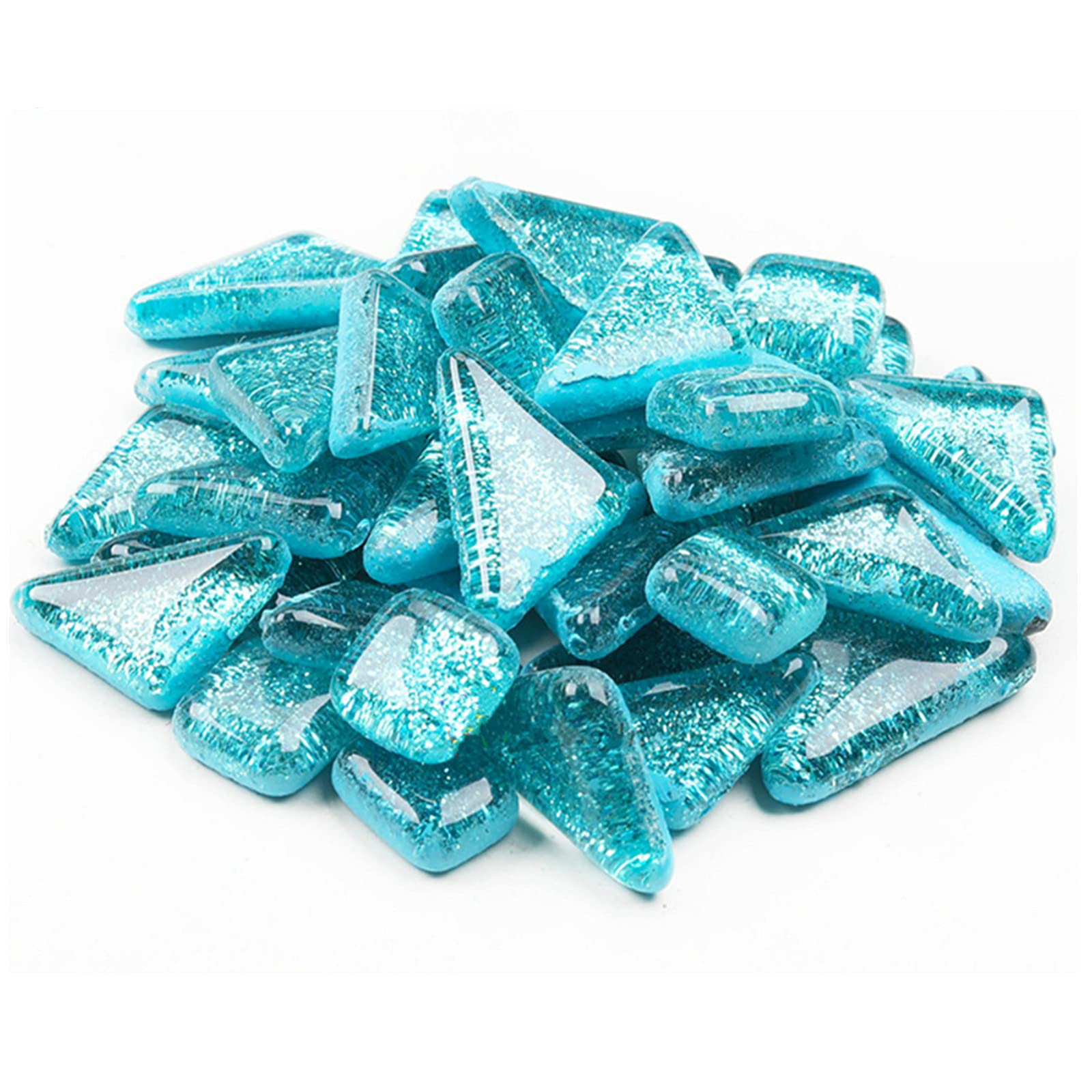 Glas Mosaiksteine 200g, Quadrat und Dreieck Mosaikfliesen Glasfliesen Glitzerkristall Glasmosaik, Glassteine Mosaik Steine für Basteln, Haus Deko(Hellblau)