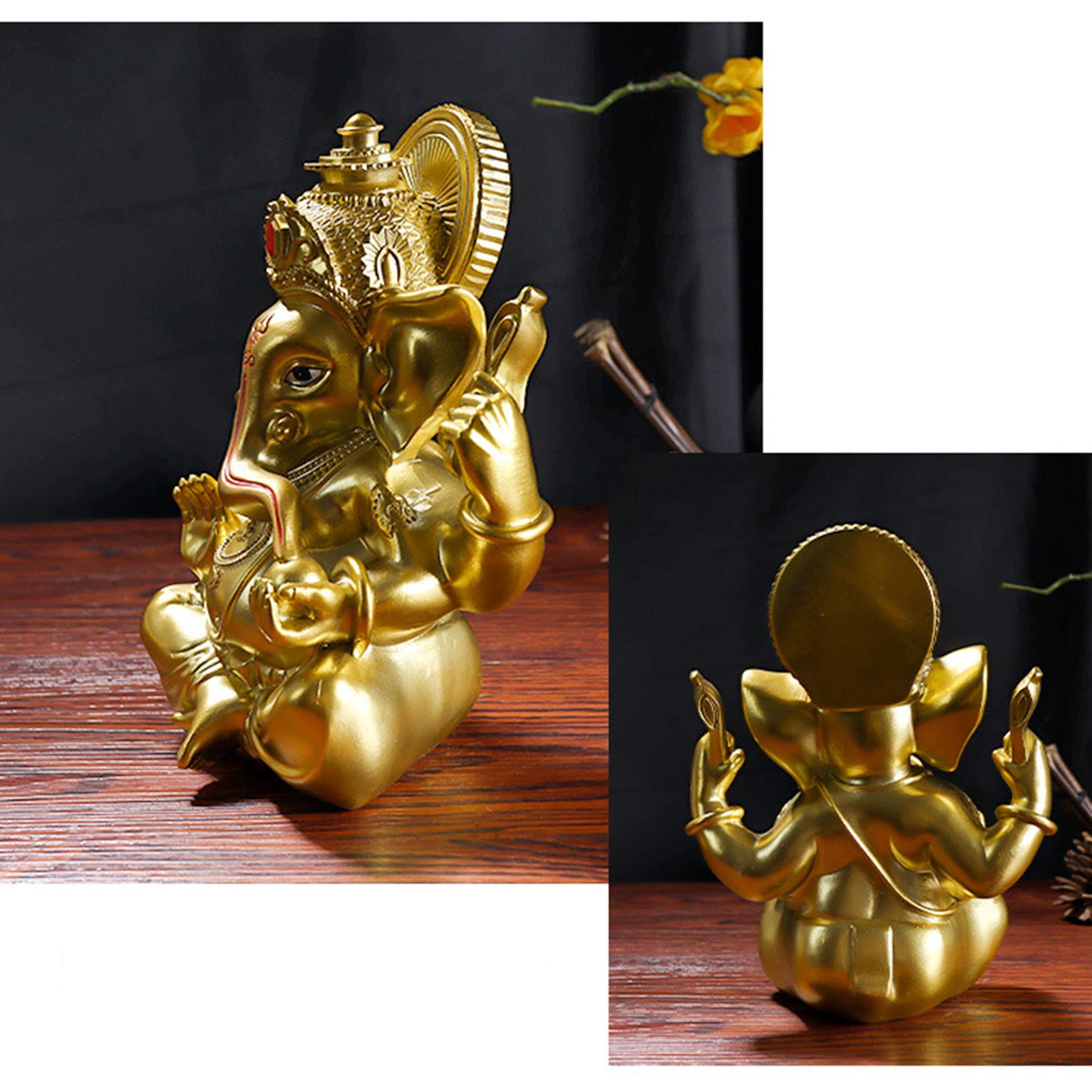 Amazon.co.jp: ガネーシャ 置物 風水 樹脂 ゴールド インドの神様 象