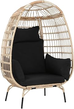 Oversized Egg Chair Wicker Egg Chair Outdoor Chair 352lbs Capacity All Weather PE Rattan Patio Chair with Removable Thick Cushions for Balcony Backyard Paito Indoor Outdoor, Black