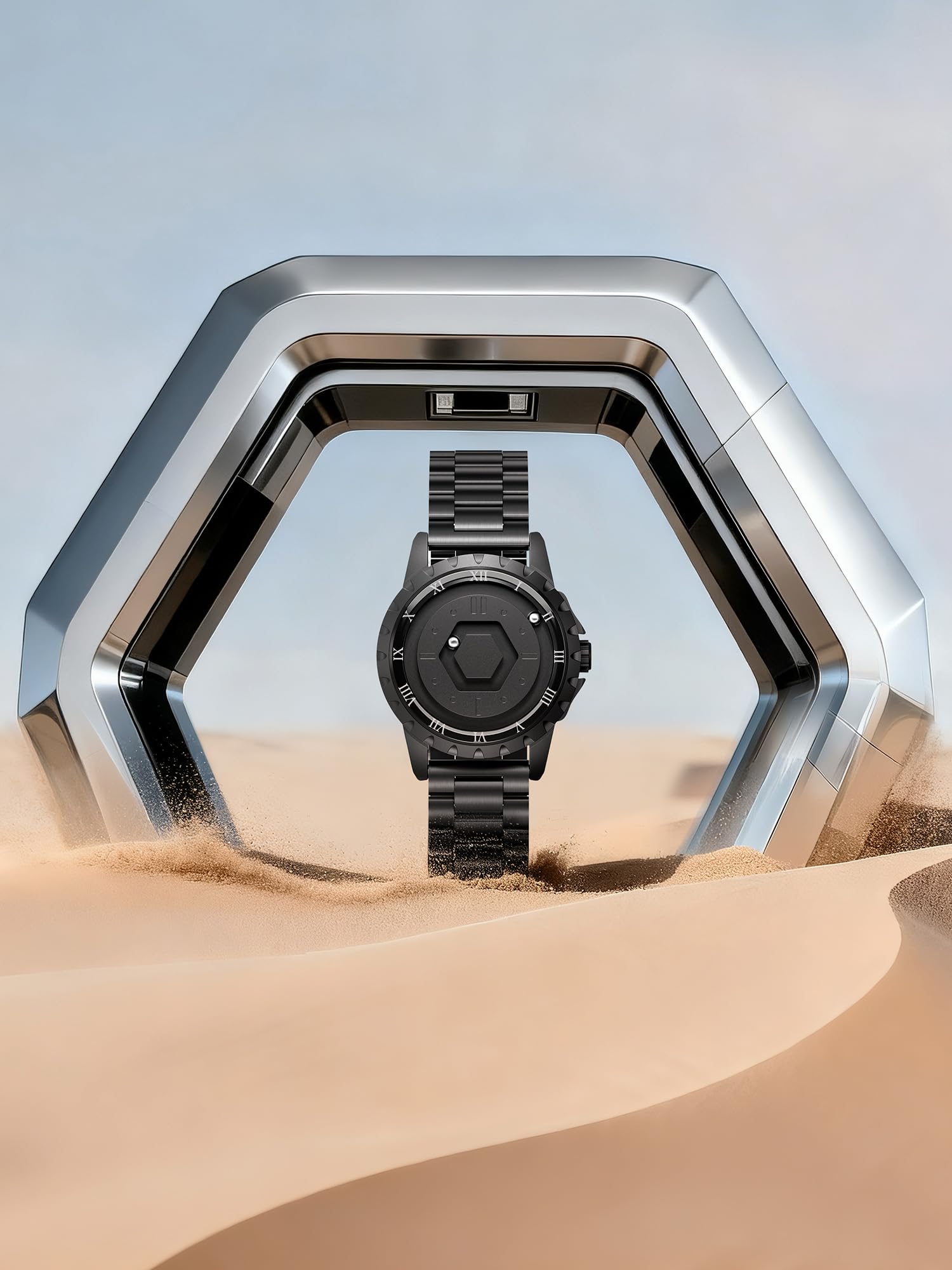 EUTOUR Orologio Magnetico da Uomo Cuscinetto a Sfera Moda Semplice Nessun Vetro Quarzo Orologi da Polso da Uomo 42mm