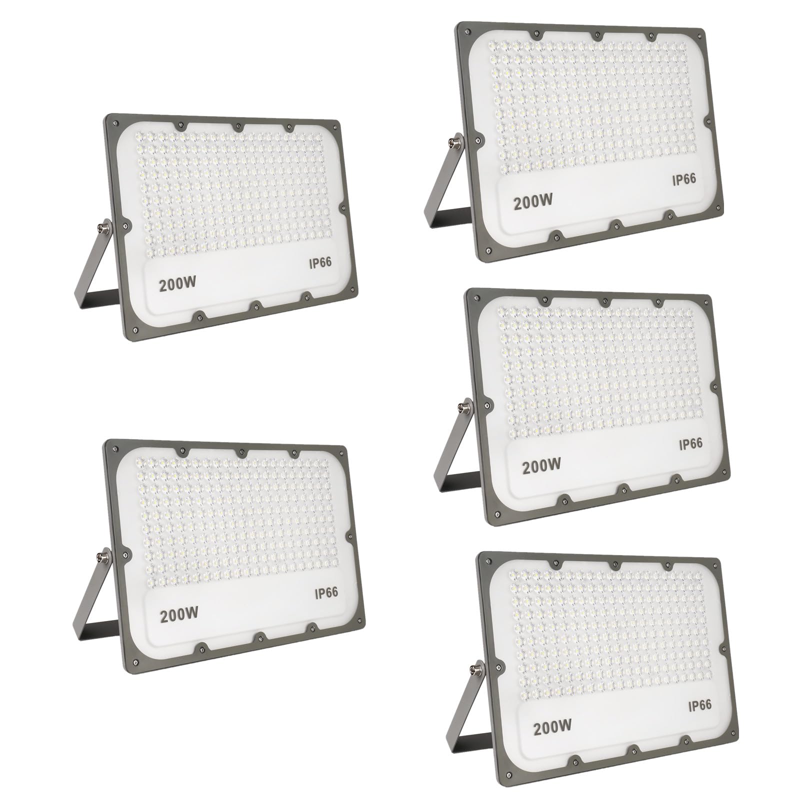 Tonuuoei 200W LED Floodlight Outdoor 5pcs, Super Bright Security Lights IP66 Waterproof, 6500K Spot Flood for Garden, Yard, Garages, Warehouse, Patio, Billboard