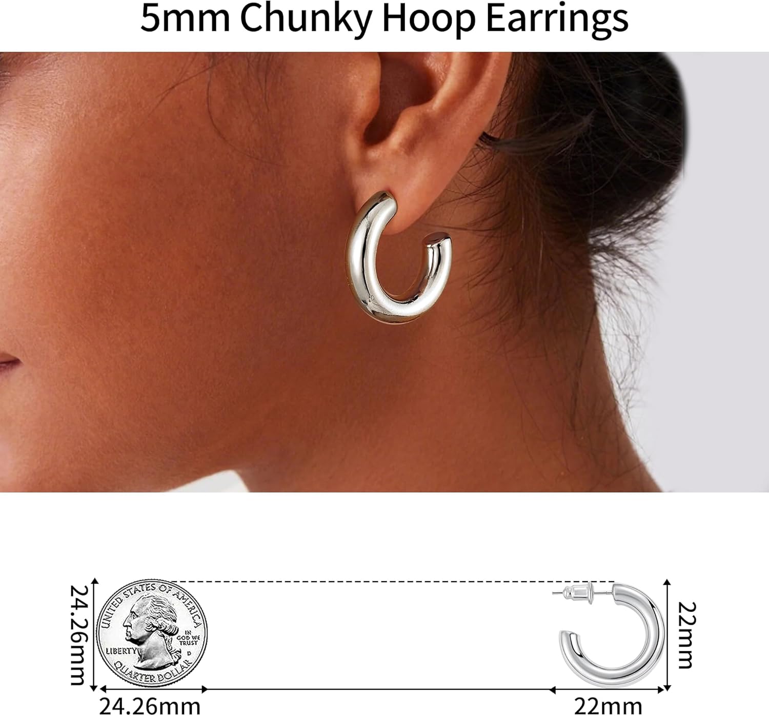 Gacimy Chunky Hoop Earrings for Women 14K Gold Plated, 925 Sterling Silver Post Hoops for Women - Image 8