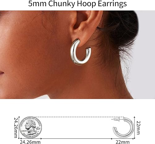 Miniatura 9 de Gacimy Aretes de aro de oro grueso para mujer, chapados en oro real de 14 quilates, plata de ley 925, aros de oro para mujer