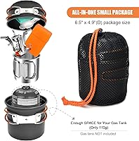 Vista 2 de Odoland - Juego de 8 utensilios de cocina para acampar, juego de ollas y sartenes con mini estufa de mochilero, taza de acero inoxidable, soporte