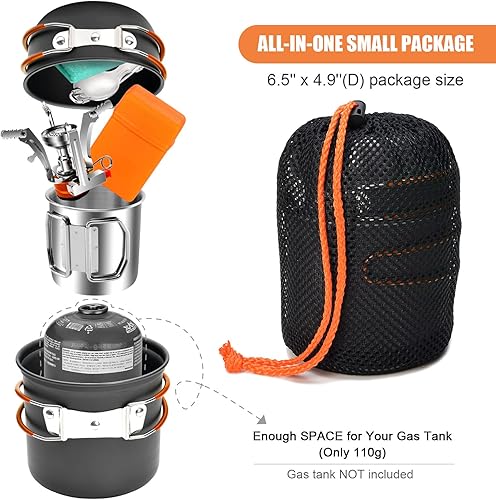 Miniatura 2 de Odoland - Juego de 8 utensilios de cocina para acampar, juego de ollas y sartenes con mini estufa de mochilero, taza de acero inoxidable, soporte
