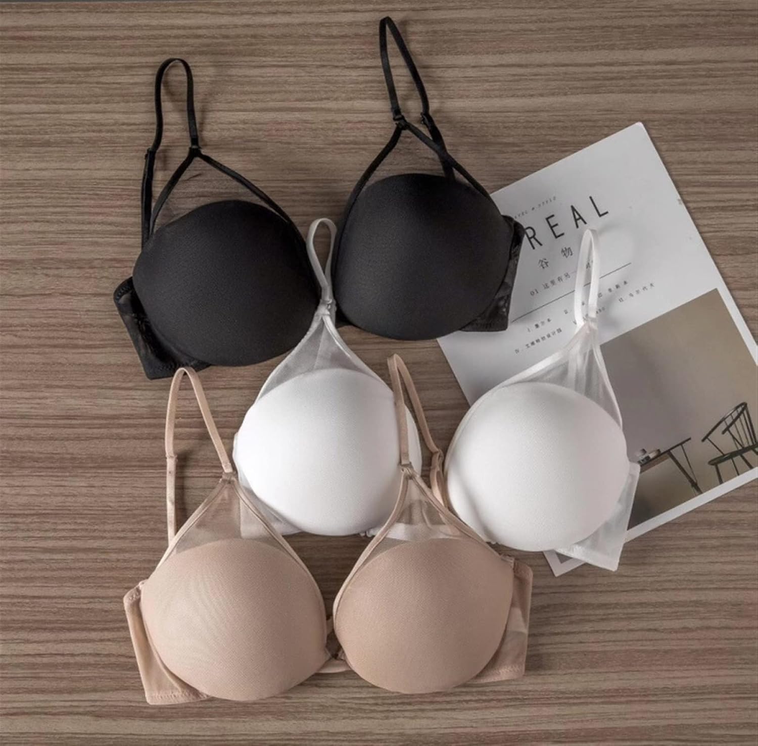 Sexy French Halter Top Bralette for Women Wireless Bra Thin Convertible Bras Lingerie with Detachable Straps (Color : Black Set Size : 80/36C) (Skin Set 80/36A)