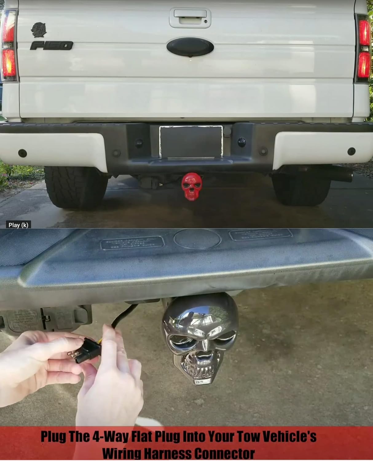 Skull LED Lighted Trailer Hitch Cover LED Tow Hitch Light Cover Fits 2" & 1-1/4" Both (Black)