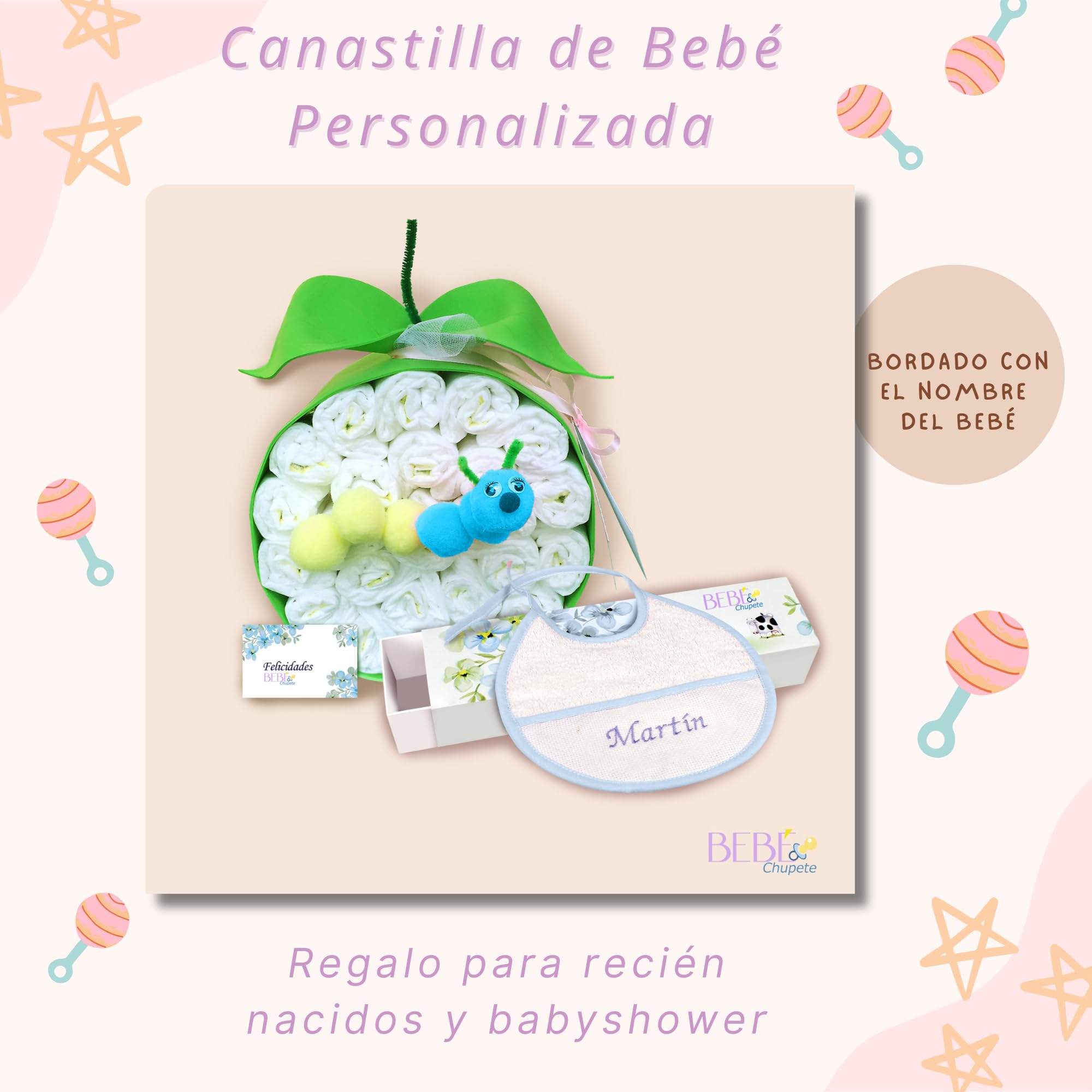 BEBÉCHUPETE Tarta de Pañales Personalizada DODO T Sensitive 33 Pañales - Canastilla bebe recien nacido - Regalo bebe recien nacido niño/a - Cesta bebe niño -Regalos bebes (Azul)