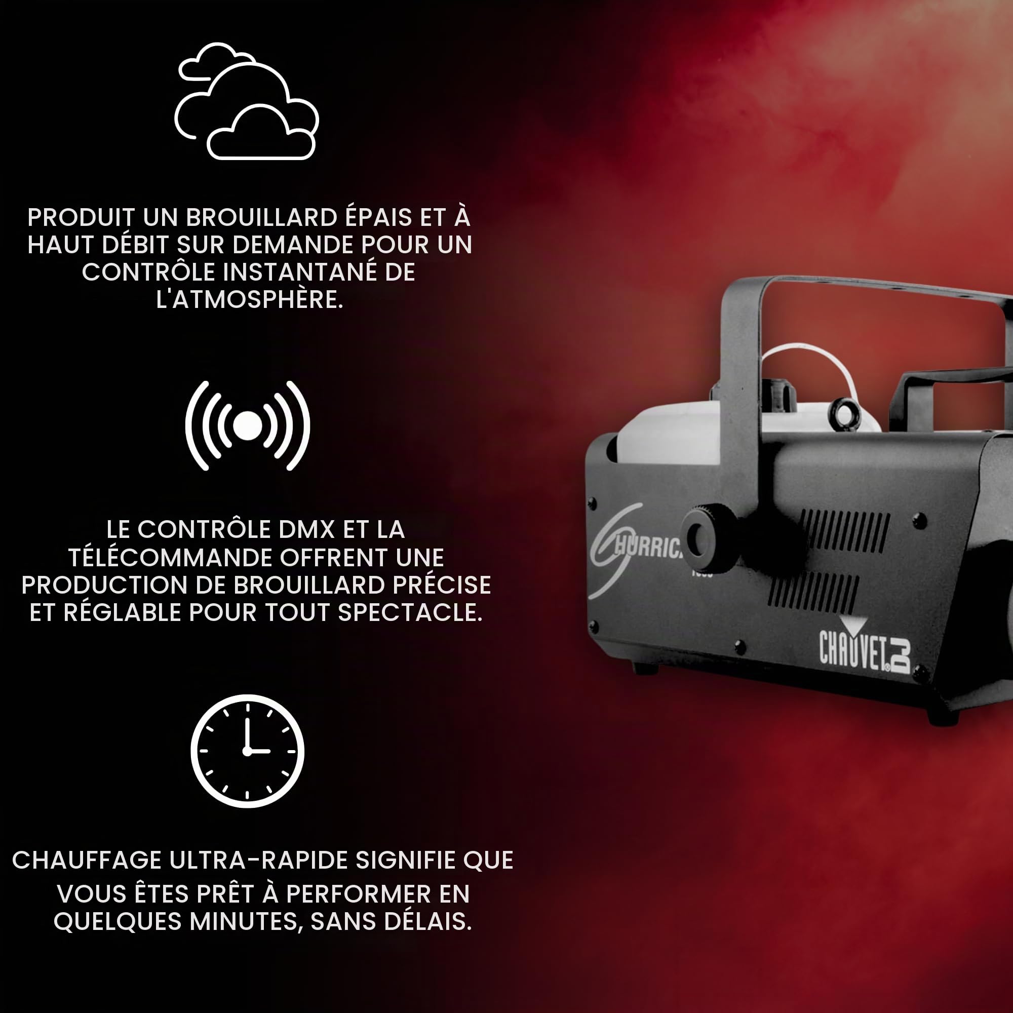 CHAUVET DJ Hurricane 1600 Machine à brouillard compacte à haut rendement avec minuterie et arrêt automatique, noir