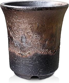 うめきち盆栽用品店 盆栽鉢 3.5号 切立 金彩 黒 信楽焼 山野草 観葉植物 アガベ 塊根 コーデックス サボテン 陶器 小品 小さい 小型 深め 懸崖 約11センチ