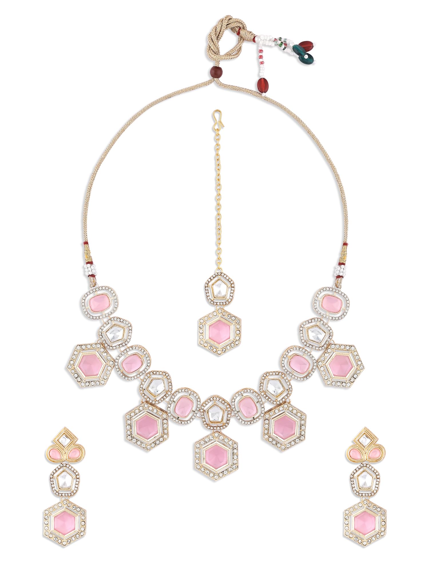 ZAVERI PEARLS Pink Stones Dazzling Austrian Diamonds Embellished Necklace Earring & Maangtikka Set For Women-ZPFK17785 (B0CZXXPC8F) Amazon Price History, Amazon Price Tracker