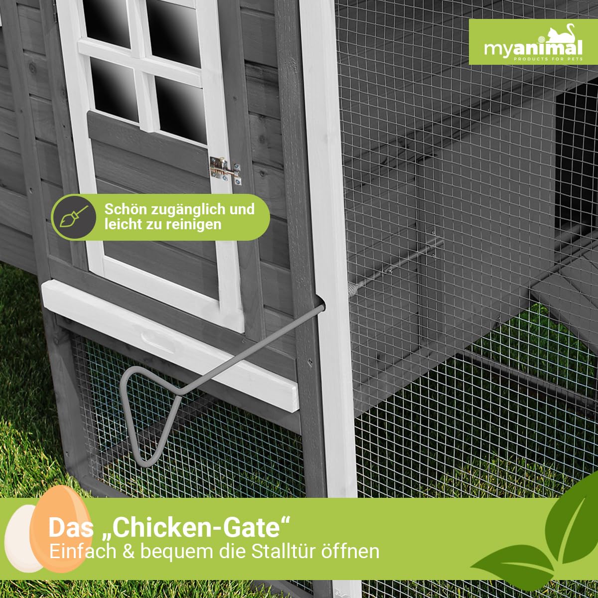 Miweba MyAnimal Hühnerstall MH-04 | 174x76x103 cm - Für 4 Hühner mit Eiablage - Nistkasten - Kleintierkäfig Winterfest - Freilaufgehege - Käfig - Hühnerhaus - Vogelkäfig - Voliere (MH-04 Braun)