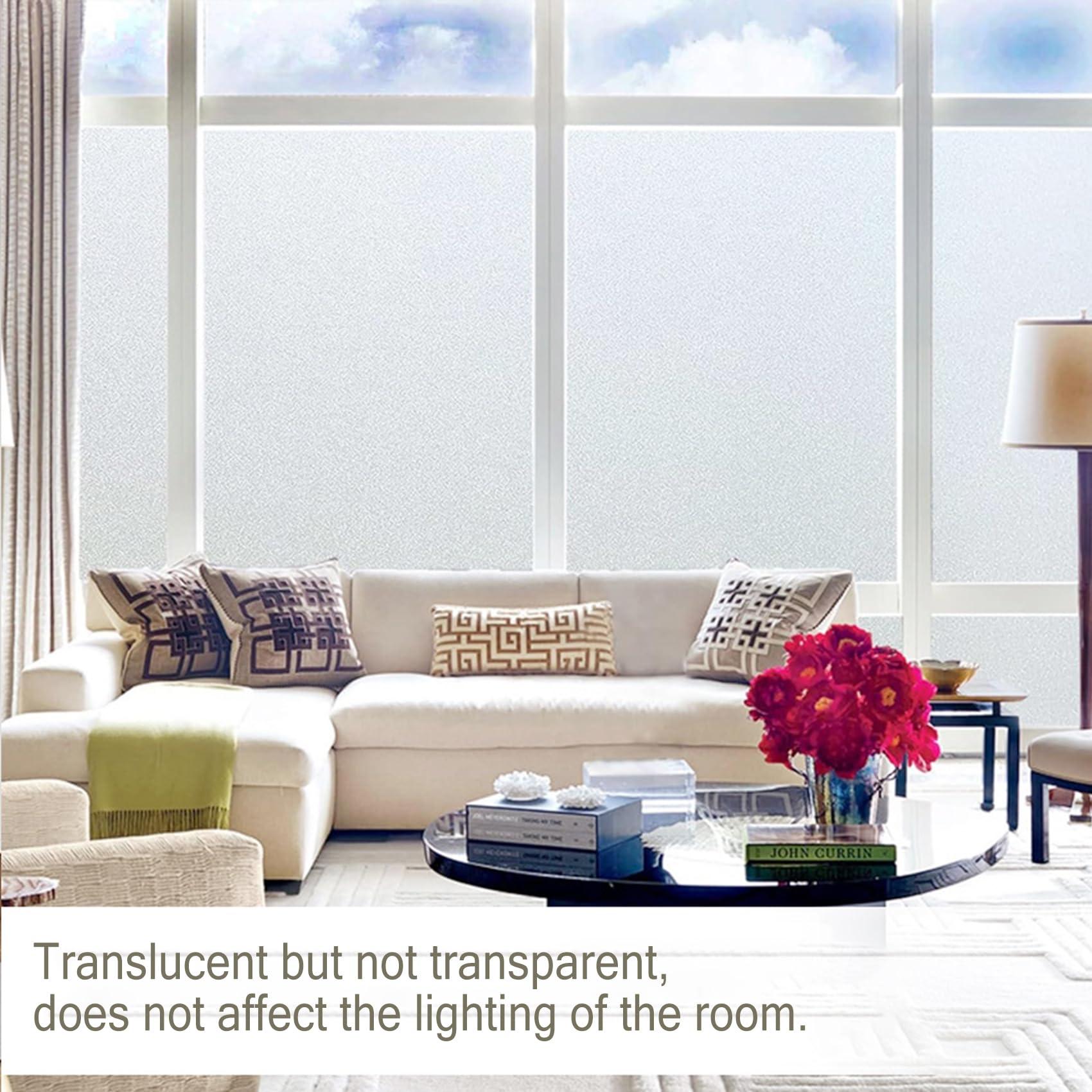 Vinilo Adhesivo Cristal 75 x 85 cm, No Adhesiva, Esmerilado, Electrostática Protección contra, Vinilo de Ventana Esmerilada, para Dormitorio Oficinas, Blanco Mate