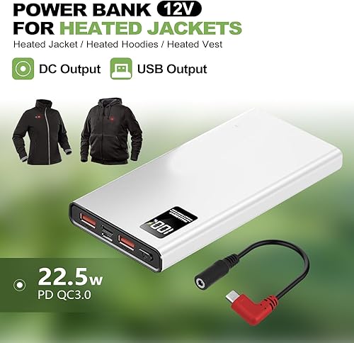 Miniatura 2 de Batería calentada de 12 V QC3.0 PD Power Bank con adaptador elevador cable cargador compatible con Milwaukee, M12, Snapon, Craftsman, AEG Gear