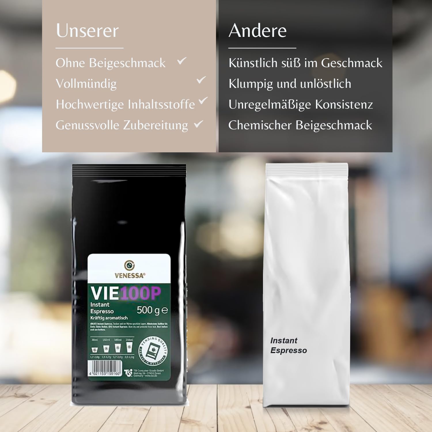 VENESSA VIE 100P Premium Instant Espresso 15 x 500 g delikatnie palone, silnie aromatyczne w smaku – do automatów Vending, gastronomii, firm