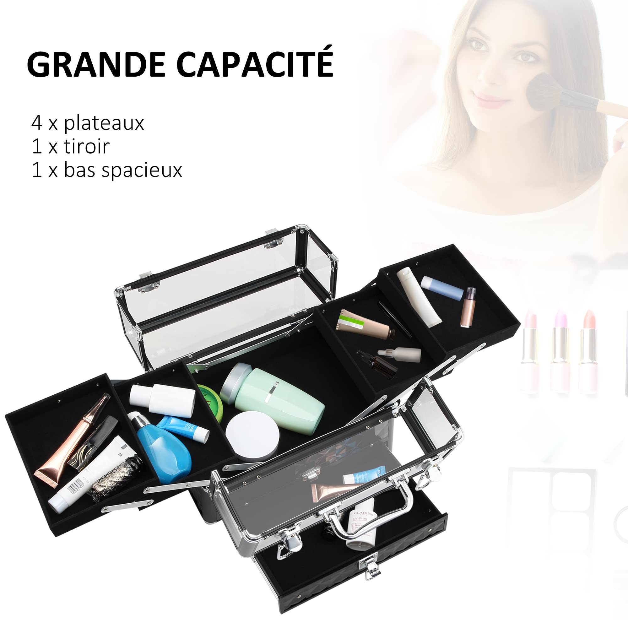 Kosmetyczka - kufer do przechowywania produktów kosmetycznych - wymiary 30L x 18W x 22H cm - aluminiowa rączka zamka. różowy akryl
