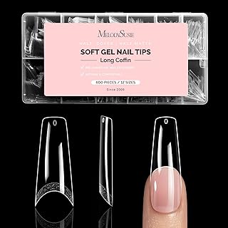 MelodySusie Long Coffin X Nail Tips - 600Pcs 12 Sizes Clear Acrylic, Half Matte Half Stick Press on Nails for DIY Extension & Salon Use, Pre-Shaped for Long-Lasting Manicure,Fall Winter Nails